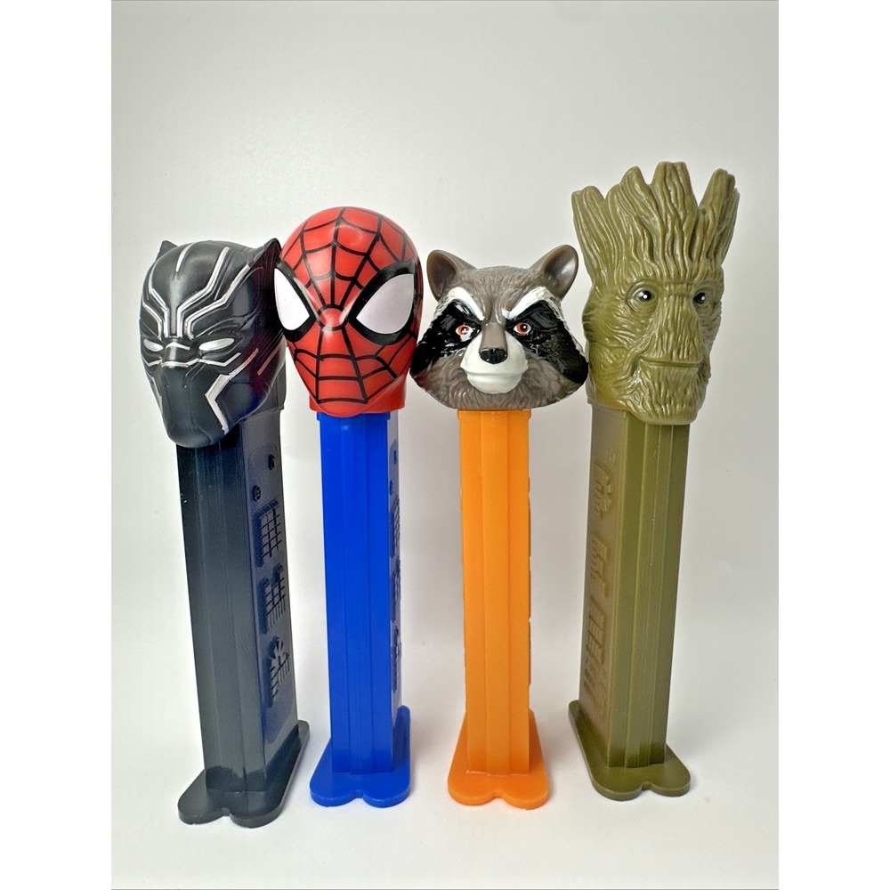 Lot Of 6 Marvel PEZ Dispensers Spider-Man Black Panther Groot Rocket Raccoon